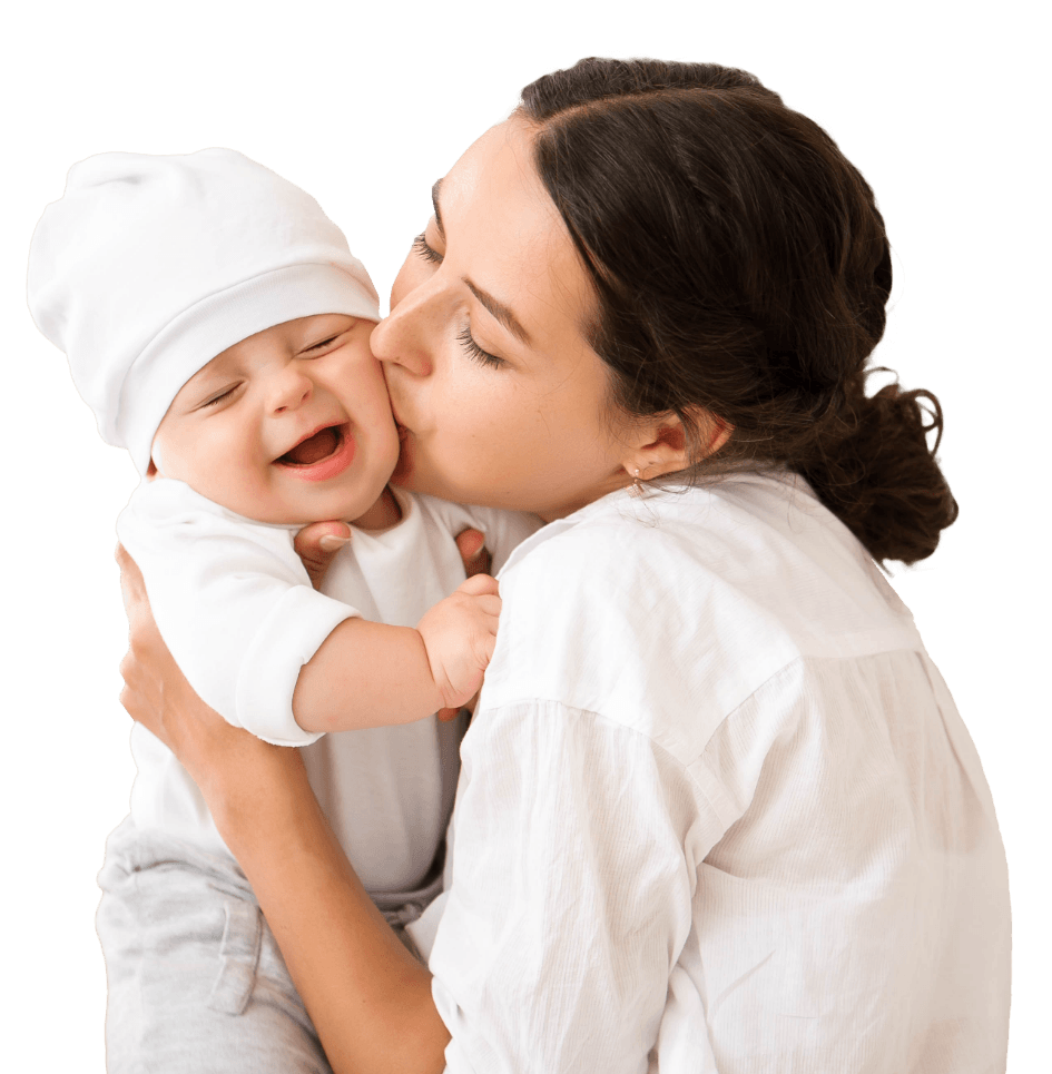 Mother kissing baby on cheek