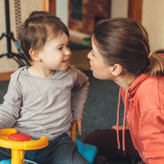 Mother talking to child