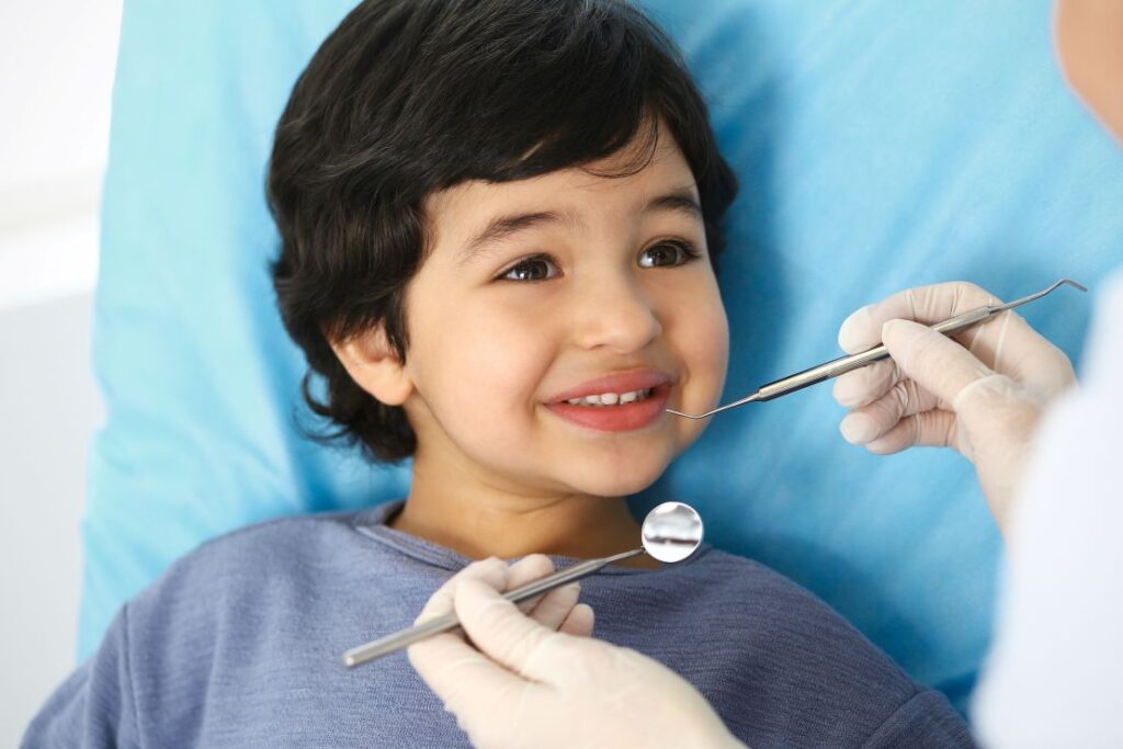 A little boy at the dentist
